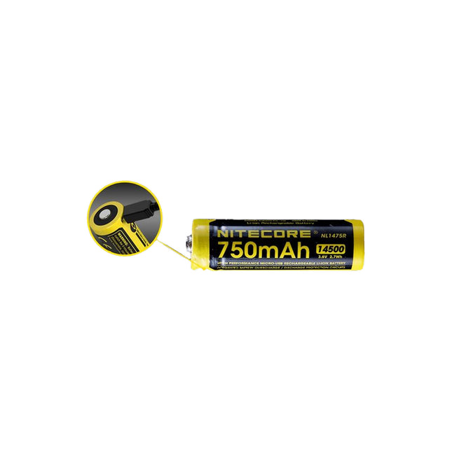 NITECORE LI-ION RECHARGEABLE 14500 BATTERY 3.7V 750MAH - Actiontech